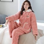 Talvine naiste pidžaama komplekt kolmest kihist paksendatud naiste pidžaama korallifliisist soe kodu&uuml;likond M