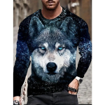 Wolf Cool 3D Prinditud s&auml;rk Elav graafiline pikkade varrukatega T-s&auml;rk, l&otilde;dvestunud klassikaline kaelusega meeste ainulaadne uudne disain, hubane pidžaama l&otilde;&otilde;gastumiseks M