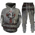 Uus Meeste retro Knight Templar Armour Hoodie 3D Prinditud Meeste Hoodid Vabaaja spordir&otilde;ivad spordip&uuml;ksid Kaheosaline komplekt &Uuml;likond M