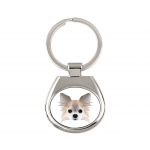 Chihuahua long-haired - geometric keychain with a photo and the inscription Art-Dog