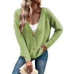 Naiste soe kootud kampsun s&uuml;gava V-kaelusega pullover džemprid pikkade varrukatega n&ouml;&ouml;biga kootud kampsun kardigan &uuml;ler&otilde;ivad S armee roheline v&auml;rv