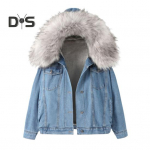 Talvine naiste jope karvane kapuuts, paksendatud pl&uuml;&uuml;s pikkade varrukatega taskud, n&ouml;&ouml;bid, klapp, taskud, mantel L&uuml;hike tuulekindel soe mantel M