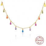 925 Sterling H&otilde;bedast Kaelakee Naistele V&auml;rvilise Teemandiga Vikerkaare Ripatsiga Kaelakee Naiste Choker Kaelakeed Peened Ehted Kaelarihm Plata 40cm