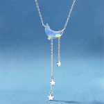925 Sterling H&otilde;be Kristall Kuu Tutt T&auml;ht Helmes Amulett Ripats Choker Kaelakee T&uuml;drukule Naistele Avaldus Pulmaehted Dz847
