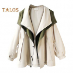 Naiste tuulejope kapuutsiga v&auml;rviblokk t&otilde;mbluku ja n&ouml;&ouml;biga suletav pikad varrukad, liibuv v&ouml;&ouml;koht, vaba mantel Cargo stiilis v&auml;lisjope M roheline