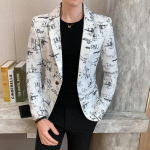 Kvaliteetne meeste pintsak Kevadmoes Meeste Korea Prinditud Kitsas Ametlik Pulmapidu L&otilde;petamispidu &Uuml;likonna jakk XL valge
