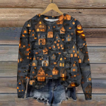 Naiste s&uuml;gisene ja talvine &uuml;mara kaelusega pikkade varrukatega topp armas 3D Halloweeni tr&uuml;kitud pullover-kampsun XL safran