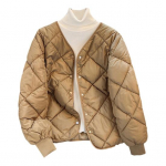 Taskutega talvine sulemantel, polsterdatud V-kaelus, rombikujuline &otilde;mblemine, t&otilde;mblukuga tuulekindel soojust hoidev igap&auml;evane k&uuml;lma ilmaga v&auml;lir&otilde;ivad puuvillane jope M kohv