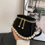 Luksuslik Punane Sametist P&auml;rlitega K&auml;ekott Naistele S&uuml;gis Talv Uued Ketid &Otilde;lakott Crossbody Kotid Elegantne Peoklats