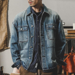 American Tooling Klassikaline Pikak&auml;iguline S&auml;rkjakk Meeste Kena Trendikas Jakk Meeste Retro Denim M sinine