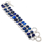 Natural Lapis Lazuli Gemstone Handmade 925 Sterling Silver Bracelet7-8 o5y04