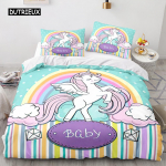 Unicorn tekikott King Queen Armas valge multifilmi loomade voodipesukomplekt lastele poistele t&uuml;drukule l&auml;&auml;ne muinasjutu pol&uuml;ester tekikott EU single(135x200cm)