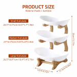 Kolmetasandiline puuviljakorv k&ouml;&ouml;gi jaoks, plastmassist puuviljakauss bambusest puidust alusega, h&otilde;lpsasti paigaldatav 3 tasandi serveerimisalus suupistete magustoidukook valge