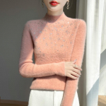 &Otilde;mblusteta &uuml;hes t&uuml;kis poolk&otilde;rge kaelusega naiste kampsun Slim Fit Base sviiter s&uuml;gis- ja talvine kootud kampsun M roosa