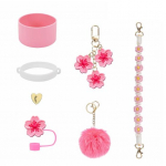 Veepudeli varrukatopsi kaitsekatte komplekt Stanley silikoonist trumli varrukale koos k&auml;epideme rihmaga lillelised amuletid roosa