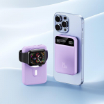 &Uuml;hilduv kellade, Bluetooth-peakomplektide, telefonide, juhtmevabade laadijate ja 22,5 W kiirlaadimisega akupankadega. 100,000 mAh lilla