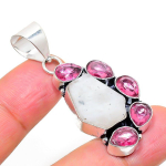 Rainbow Moonstone, Rubillite 925 Sterling Silver Pendant 1.93 t6w09