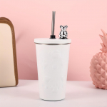 Roostevabast terasest kohvitass j&auml;&auml; multifilm tsingitud karu isolatsioon auto &otilde;lgedest tass vaakum suure mahutavusega veepudeli termostops 600ml valge