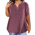 Naiste V-kaelusega l&uuml;hikeste varrukatega T-s&auml;rk &uuml;hev&auml;rviliste vabaaja taskutega L veinipunane v&auml;rv