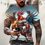 3D Prindiga Meeste T-s&auml;rgid Lahti istuv Loominguline Loomade Graafiline Kukk Hero Print T-s&auml;rk meestele Naljakas Mood Meester&otilde;ivad Suvi S