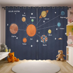 2 Paneeli Joonisfilmikardinad Armas Astronaut Rakett Kuu Planeet Prindiga Kardinad Laste Magamistoa Akendele Rulood cortinas (50W130H)x2(CM)&Rod Pocket