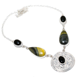 Bumblebee Jasper, Onyx Handmade 925 Sterling Silver Jewelry Necklace 18 c3m72
