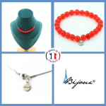 Pierres et Min&eacute;raux. Parure bijoux Bracelet Collier 10 Perles Calc&eacute;doine rouge 8 mm. Chaine Taille personnalisable.