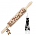 Rouleau &agrave; p&acirc;tisserie empreintes Bonhomme en pain d'&eacute;pice 39 cm + Stylo gla&ccedil;age noir