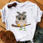 Cartoon Owl T-s&auml;rk Naiste tr&uuml;kitud graafilised T-s&auml;rgid L&uuml;hikeste varrukatega vabaaja valge naiste T-s&auml;rk &Uuml;markaelus Harajuku T-s&auml;rgid S