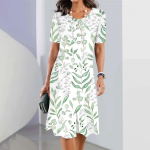 Kleit Mood Naine Suvi Valge Tr&uuml;kiga O-kaelusega L&uuml;hikeste varrukatega Suvekleidid Vabaaja Vestidos Lahtine Maksikleit Elegantne Naistele M