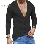 Meeste T-s&auml;rk V-kaelusega n&ouml;&ouml;bid, poolplokiga, pikkade varrukatega T-s&auml;rk, &uuml;hev&auml;rviline Slim Fit, tavalises stiilis hingavad topid L valge