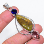 Ocean Jasper, Blue Topaz Handmade 925 Sterling Silver Jewelry Pendant 3.03 s9v94