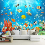 3D laste tapeet Veealune maailm Seinamaaling Kalad ja korallid Fototapeet Laste toa taustasein Seinamaalid 200 cm(W) x 140 cm(H)