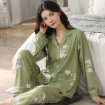 Naiste 100% puuvillased pikkade varrukatega pidžaamad kevadiseks ja s&uuml;giseseks hooajaks: L&otilde;dva l&otilde;ikega koduriietus keskealistele naistele 2XL