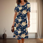 Naiste moodne graatsiline leopardprindiga suvine kevadine l&uuml;hikeste varrukatega O-kaelusega vabaajakleidid XS sinine