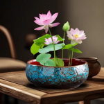 Bonsai Bowl Ceramic Planter for Indoor Plants Lotus Planting in Water Indoors kiln changed blue