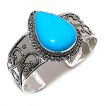 Natural Arizona Turquoise 925 Sterling Silver Cuff Bangle Adjustable w6b23