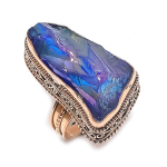 Peacock Titanium Aura Gemstone Copper Jewelry Ring Size 9 h7m29
