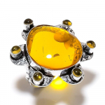 Baltic Amber, Citrine Handmade 925 Sterling Silver Ring Size 7 o9p63
