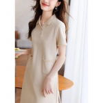 V&auml;ike POLO kaelaseelik suvine uus Korea versioon Intellektuaalne ja elegantne salendav taskukleit naistele S