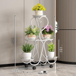Enimm&uuml;&uuml;dud kaasaegne mitmekihiline rauast toataimede alus r&otilde;dule White with five trays and casters