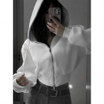 Vabaaja l&uuml;hike kapuutsiga dressipluus naistele lukuga kapuutsiga dressipluusid &uuml;hev&auml;rvilised Harajuku pikad varrukad kitsa l&otilde;ikega crop top naiste jakid mantel S valge