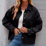 Naiste mood Denim vabaaja s&uuml;gistalv &uuml;hev&auml;rviline printimine pikkade varrukatega POLO kaelapluusid ja s&auml;rgid top jakk L must