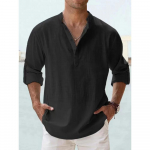 Uued puuvillased linased meeste s&auml;rgid vabaaja s&auml;rgid Kerged pikkade varrukatega Henley rannas&auml;rgid Hawaii T-s&auml;rgid meestele T&auml;navar&otilde;ivad US L 70-80 KG