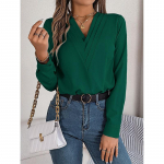 Autumn winter Elegant Solid-color Layered V-neck Long-sleeve Blouse Women's Wear S