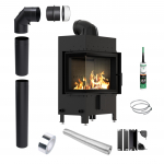 KRATKI LUCY Left Fireplace Insert 12 kW diameter 200 BLACK Mounting Kit