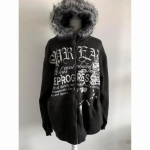 VAYLA gooti Harajuku jakid Y2k Ameerika vintage must kunstkarusnahast dressipluusid naistele kirjadega prinditud XL must