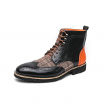 Retro Nahast K&auml;sit&ouml;&ouml;na Valmistatud Patchwork Ankle Boots Moodsad &Auml;ri-Formaalsed Meeste Chelsea Saapad Vabaaja Platvormkingad Mees 2024 S&uuml;gis Talv 38