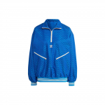Adidas Originals SS23 Adicolor 70ndate Retro Seeria Poollukuga MonogrammLogo Tr&uuml;kitud Spordijakk Naiste Jakk Neoon-Sinine IK7882 XL