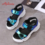 Fashion Aphixta 1.968 inch Platform Women Sandals 2025 New Fashion Ladies Hook & Loop Shoes Women's Wedges Shoes Summer Sandals 6 sinine